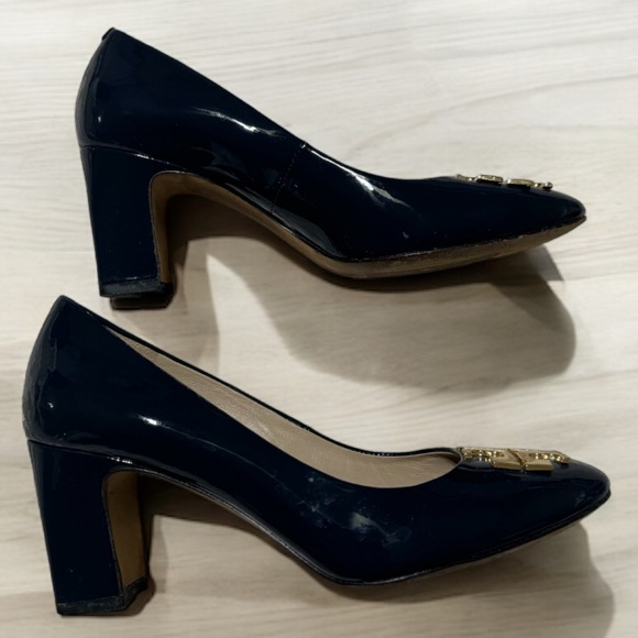 Tory Burch Raleigh Patent Leather Pump Shoes  Navy Size 6.5 - Picture 5 of 11